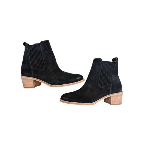Paul Green Black Suede Booties Side Zip Ankle Boot Heel  Paul Green Black Suede Ankle Boots Womens Size 5.5 With Block Heel & Side Zipper